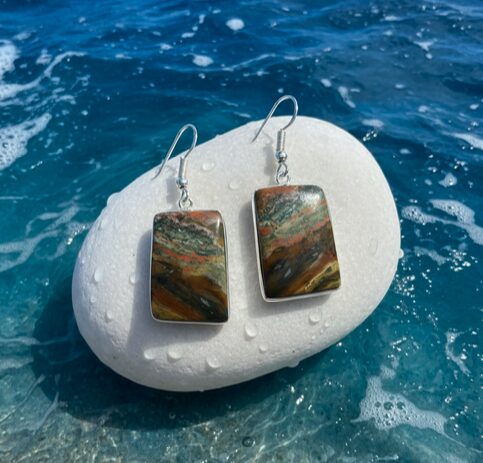 Boucles d’Oreilles en Jaspe Océan – Argent 925 – Création Artisanale
