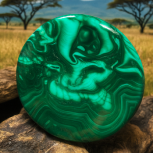 Cabochon Rond de Malachite Naturelle du Congo – 4,1 cm