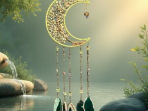 Grande Suspension Lune Cuivre & Arbre de Vie – Jade Verte & Agate Verte