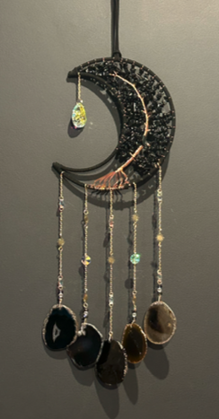 Grande Suspension Lune Cuivre & Arbre de Vie – Obsidienne & Carillon Agate Noire – Image 2