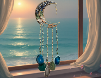 Grande Suspension Lune Cuivre – Arbre de Vie Lapis-Lazuli, Aventurine & Cristal de Roche