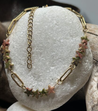 Bracelet Étoile en Unakite – Ajustable en Acier Inoxydable – Image 2