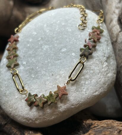 Bracelet Étoile en Unakite – Ajustable en Acier Inoxydable – Image 4