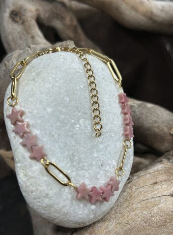 Bracelet Étoiles en Rhodonite – Acier Inoxydable – Réglable – Image 3