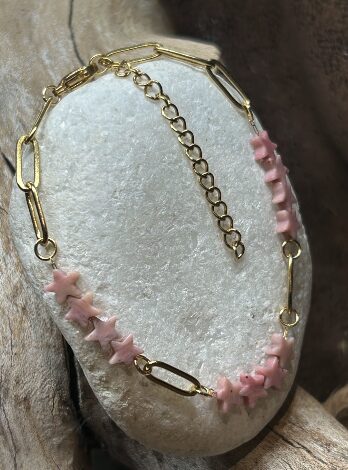Bracelet Étoiles en Rhodonite – Acier Inoxydable – Réglable – Image 4
