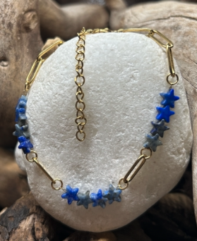 Bracelet Étoiles en Lapis-Lazuli – Acier Inoxydable – Réglable – Image 2