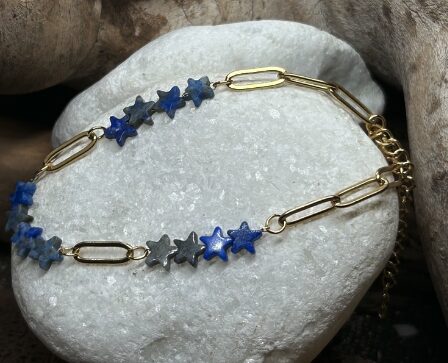 Bracelet Étoiles en Lapis-Lazuli – Acier Inoxydable – Réglable – Image 3