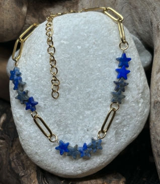 Bracelet Étoiles en Lapis-Lazuli – Acier Inoxydable – Réglable – Image 4