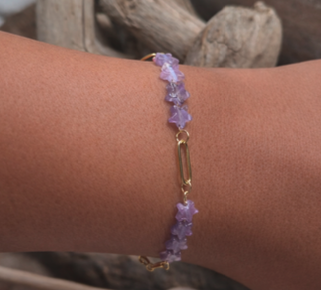 Bracelet Étoiles en Améthyste – Acier Inoxydable – Réglable