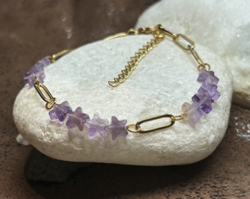 Bracelet Étoiles en Améthyste – Acier Inoxydable – Réglable – Image 2