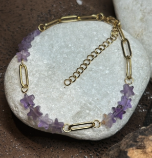 Bracelet Étoiles en Améthyste – Acier Inoxydable – Réglable – Image 4