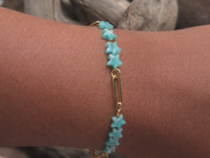 Bracelet Étoiles en Amazonite – Acier Inoxydable – Réglable