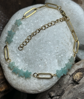 Bracelet Étoiles en Amazonite – Acier Inoxydable – Réglable – Image 3