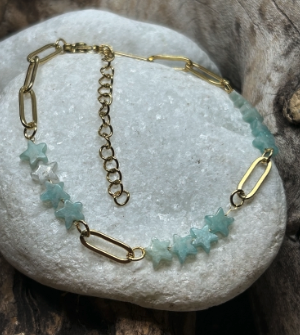 Bracelet Étoiles en Amazonite – Acier Inoxydable – Réglable – Image 4