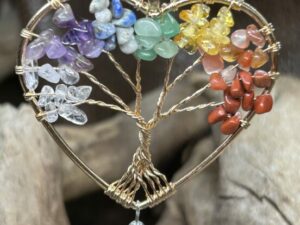 Pendentif cœur arbre de vie chakras artisanal atelier pierres et bijoux à Bordeaux